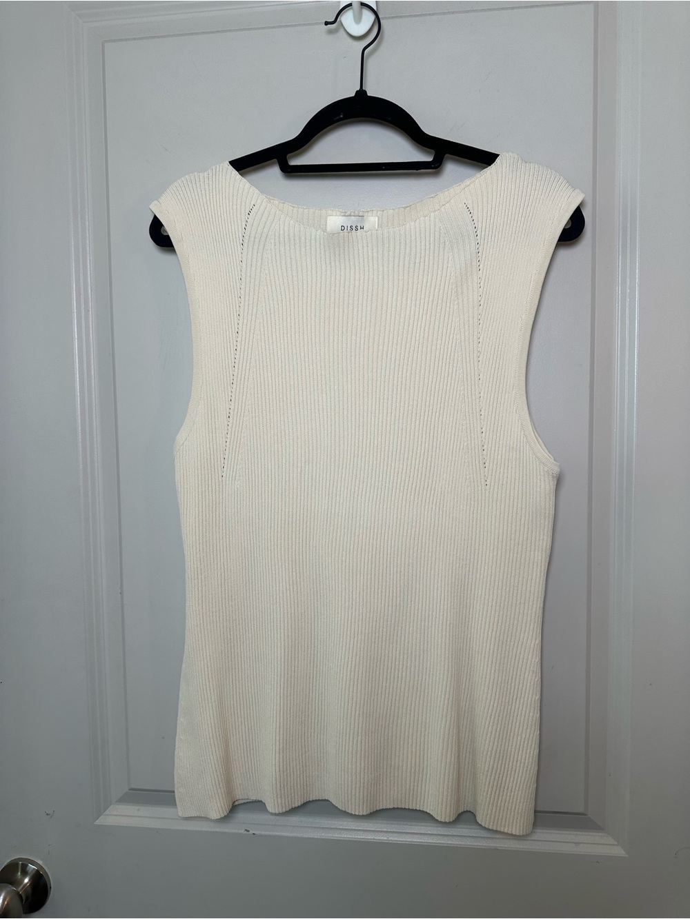 DISHH Cleo Ribbed Knit Sleeveless Side Slit Cream Top, XXL